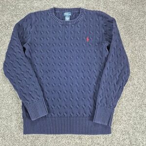 Polo Ralph Lauren Sweater Youth Size XL (18-20) Navy Blue Cable Knit Crewneck